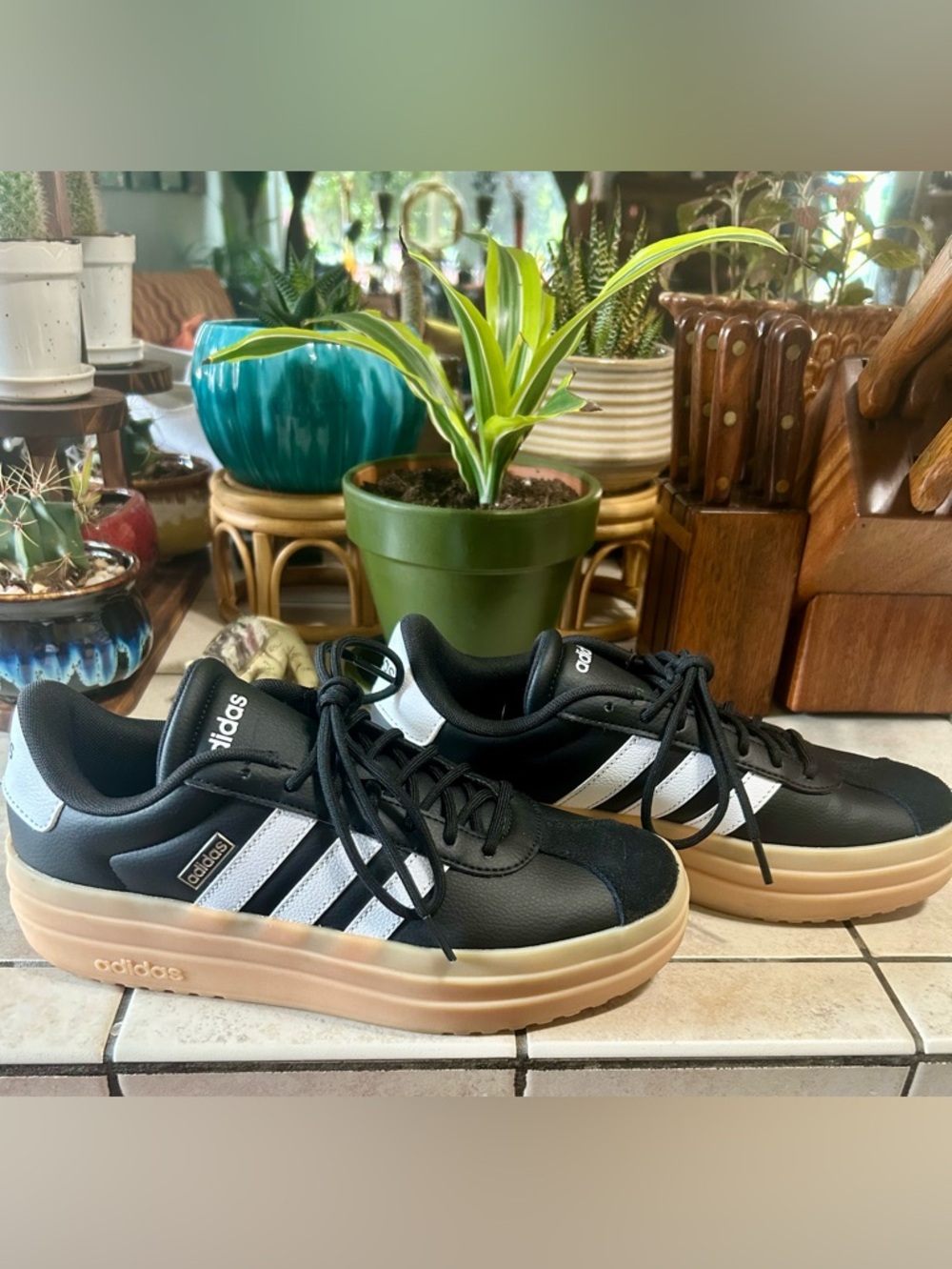 Adidas Black & White Platform Sneakers with Gum-Color Sole WORN FOR TWO HOURS